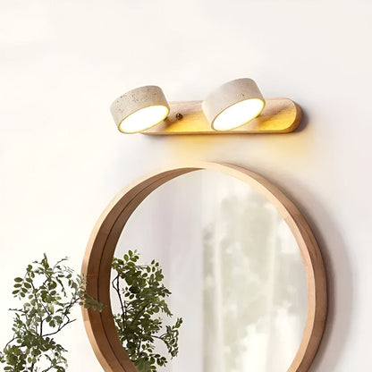 Trawertynowa lampa ścienna LED z drewnem do salonu
