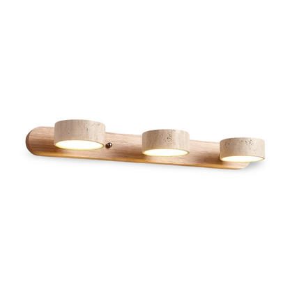 Trawertynowa lampa ścienna LED z drewnem do salonu