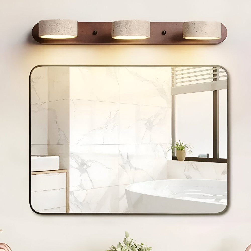 Trawertynowa lampa ścienna LED z drewnem do salonu