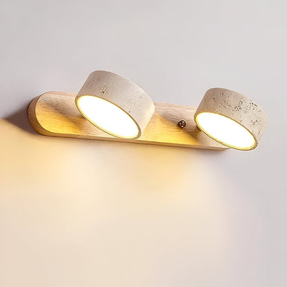 Trawertynowa lampa ścienna LED z drewnem do salonu