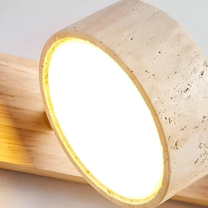 Trawertynowa lampa ścienna LED z drewnem do salonu