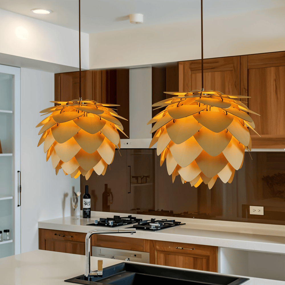 Drewniana lampa wisząca rustykalna do salonu
