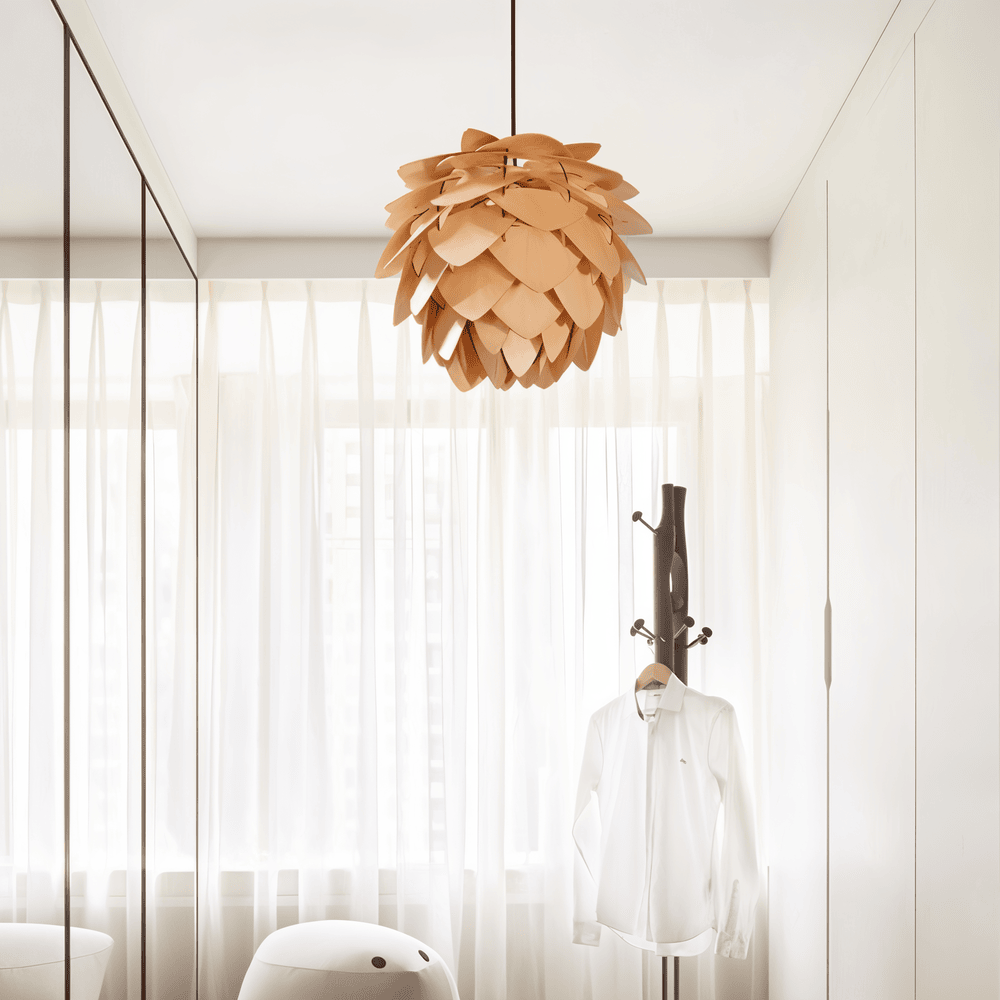 Drewniana lampa wisząca rustykalna do salonu