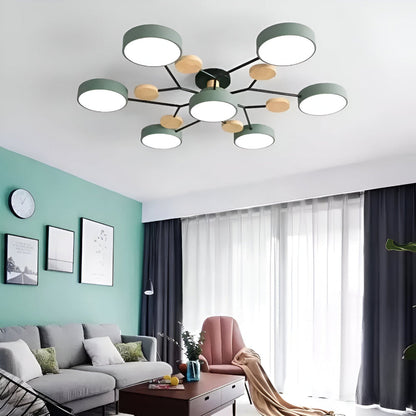 Nowoczesna lampa sufitowa LED z drewnianymi detalami