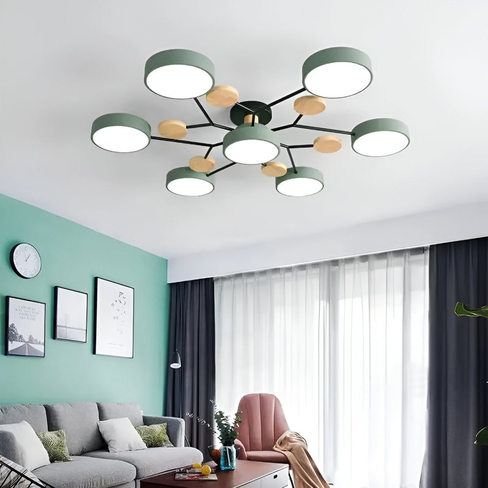 Nowoczesna lampa sufitowa LED z drewnianymi detalami
