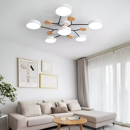 Nowoczesna lampa sufitowa LED z drewnianymi detalami
