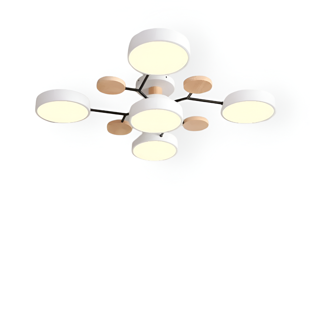 Nowoczesna lampa sufitowa LED z drewnianymi detalami