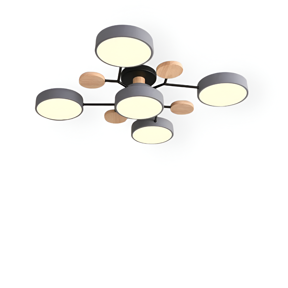 Nowoczesna lampa sufitowa LED z drewnianymi detalami