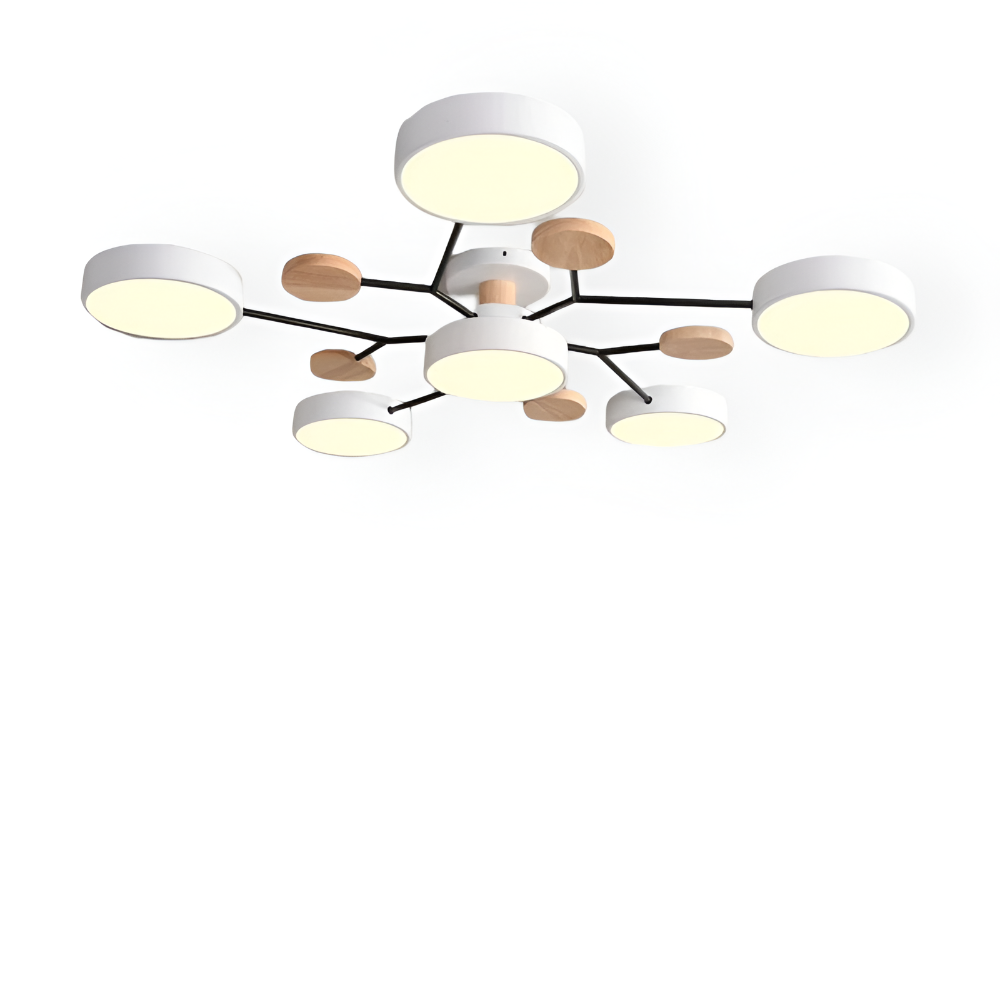 Nowoczesna lampa sufitowa LED z drewnianymi detalami