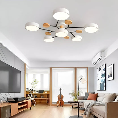 Nowoczesna lampa sufitowa LED z drewnianymi detalami