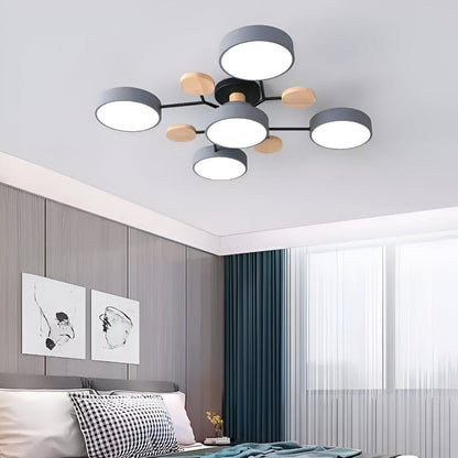 Nowoczesna lampa sufitowa LED z drewnianymi detalami