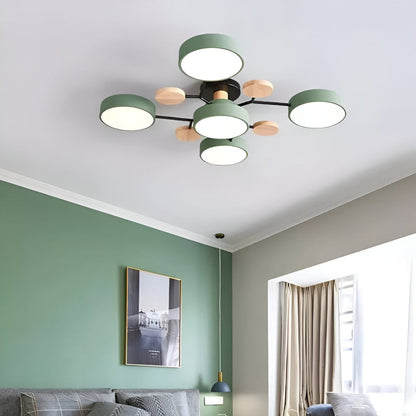 Nowoczesna lampa sufitowa LED z drewnianymi detalami