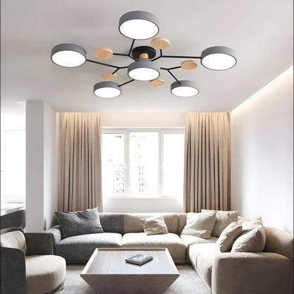 Nowoczesna lampa sufitowa LED z drewnianymi detalami