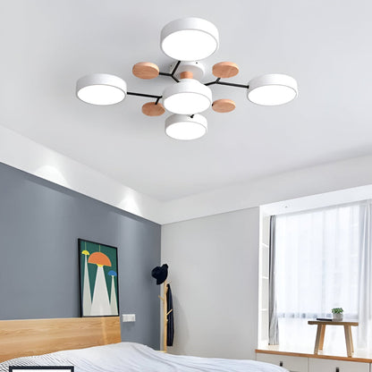 Nowoczesna lampa sufitowa LED z drewnianymi detalami