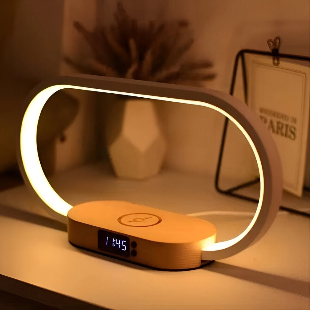 Lampka nocna LED z ładowarką indukcyjną i zegarem