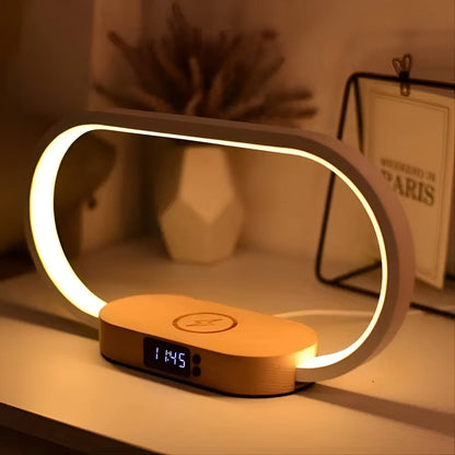 Lampka nocna LED z ładowarką indukcyjną i zegarem