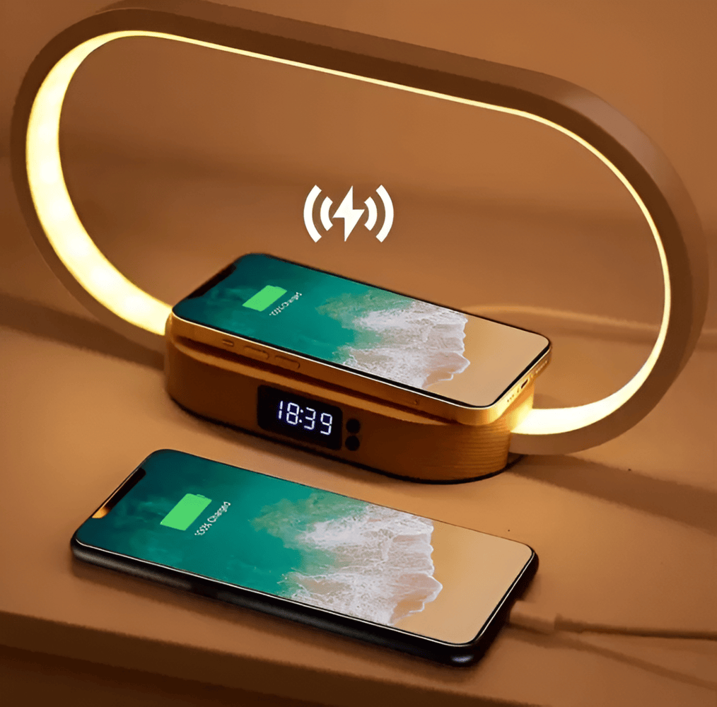 Lampka nocna LED z ładowarką indukcyjną i zegarem