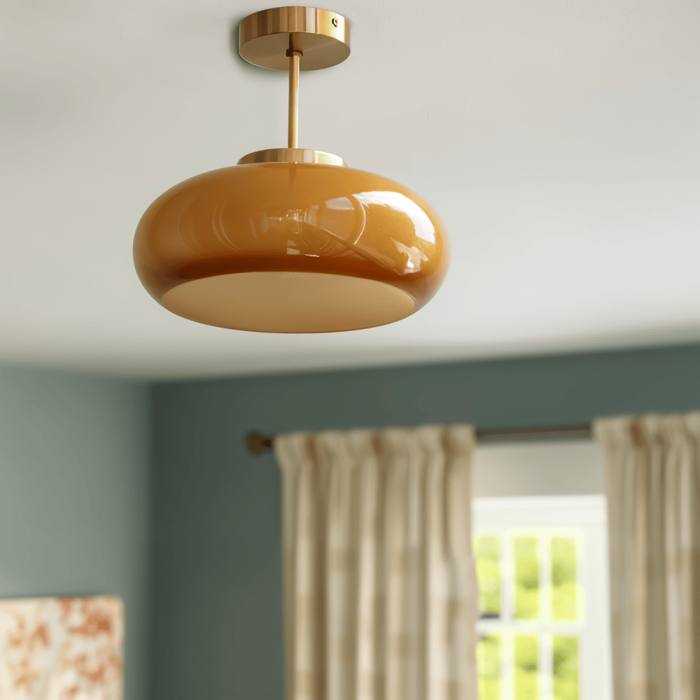 Lampa sufitowa vintage żółte szkło mosiądz E27