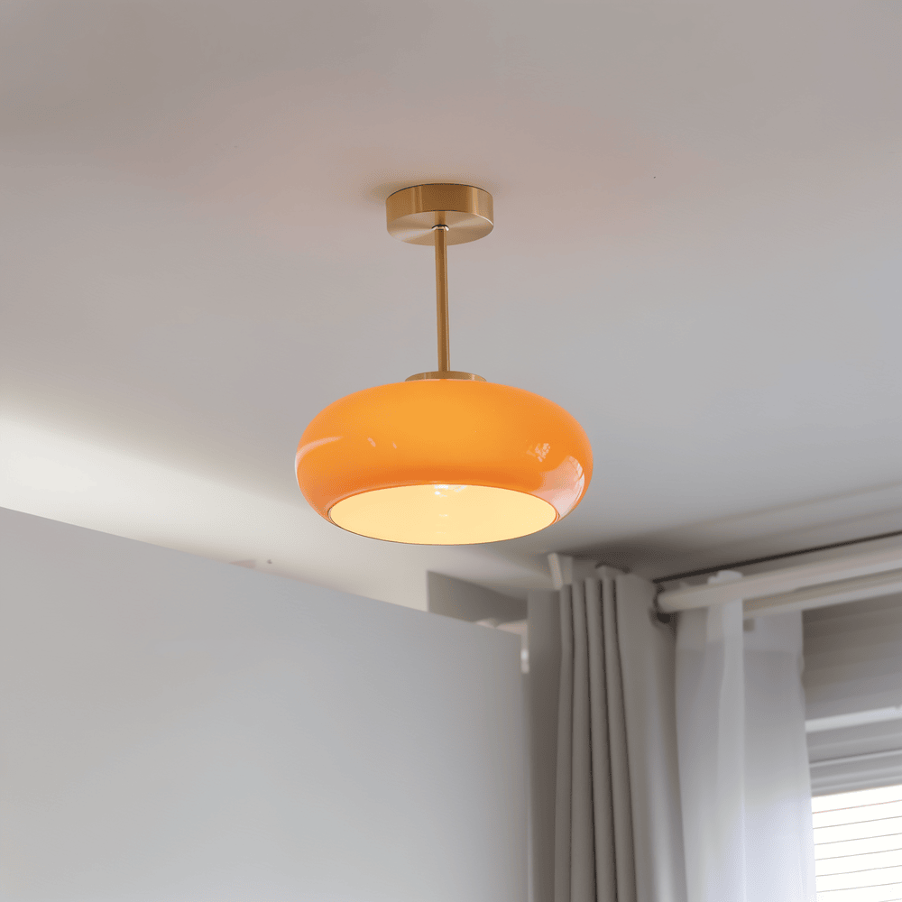 Lampa sufitowa vintage żółte szkło mosiądz E27