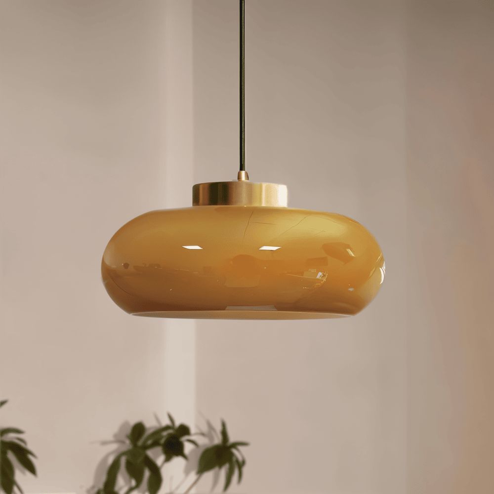 Lampa sufitowa vintage żółte szkło mosiądz E27