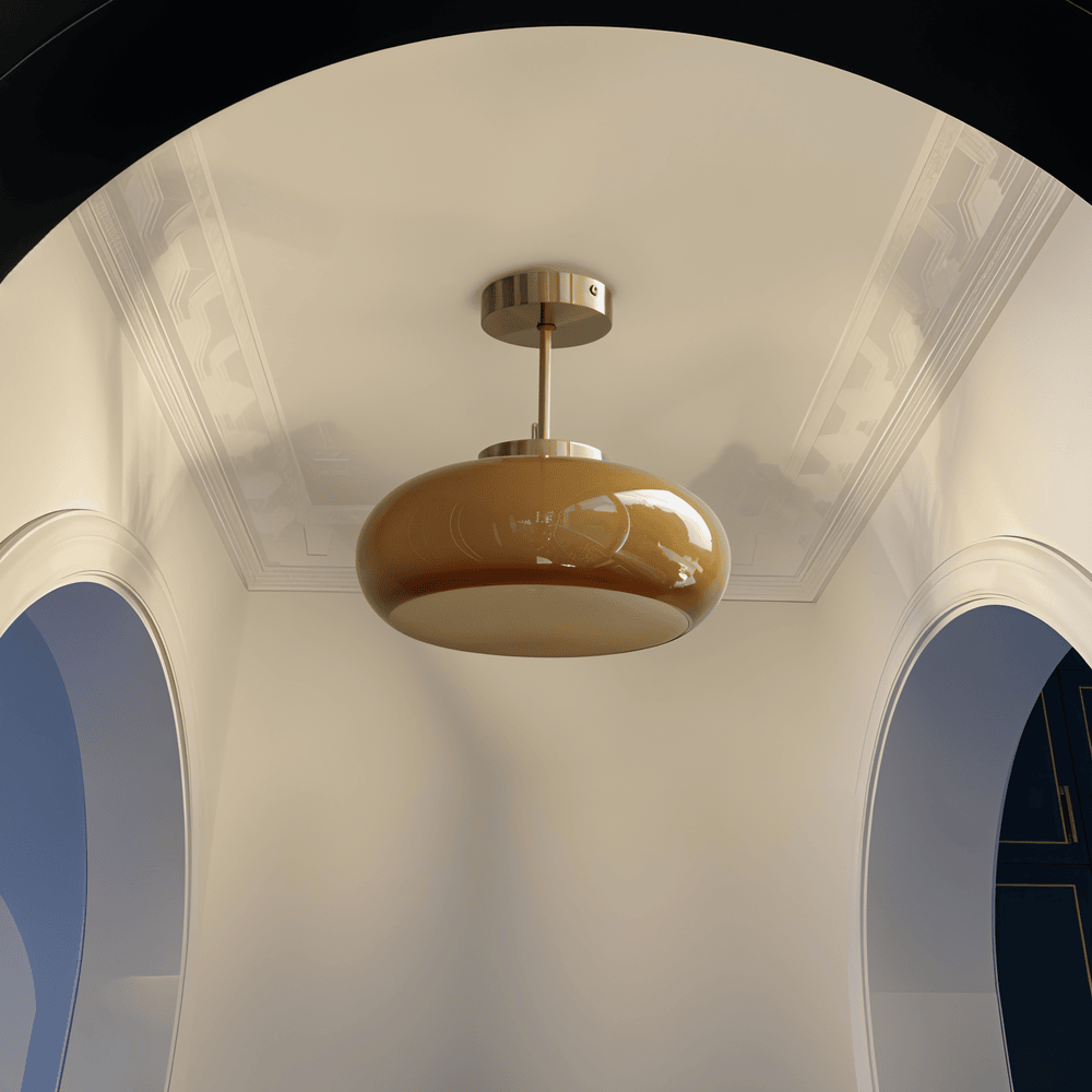 Lampa sufitowa vintage żółte szkło mosiądz E27