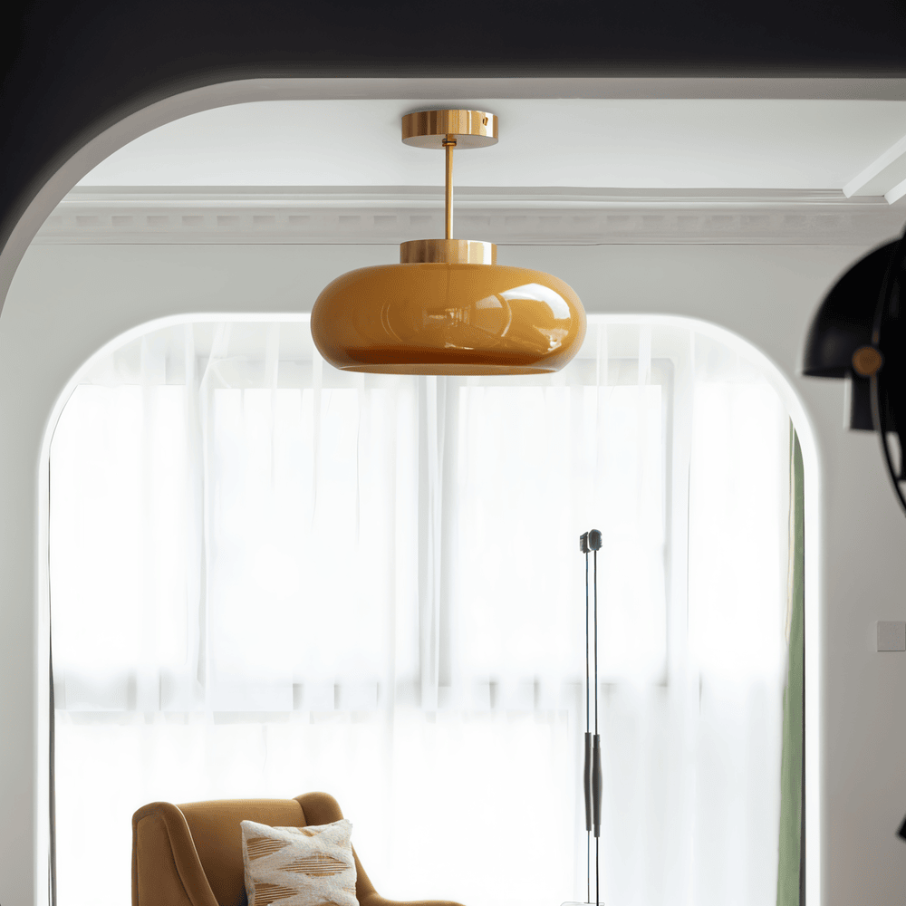 Lampa sufitowa vintage żółte szkło mosiądz E27