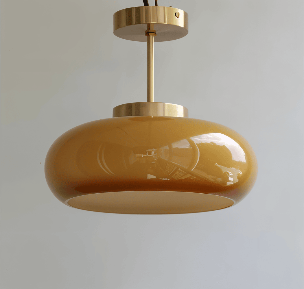 Lampa sufitowa vintage żółte szkło mosiądz E27