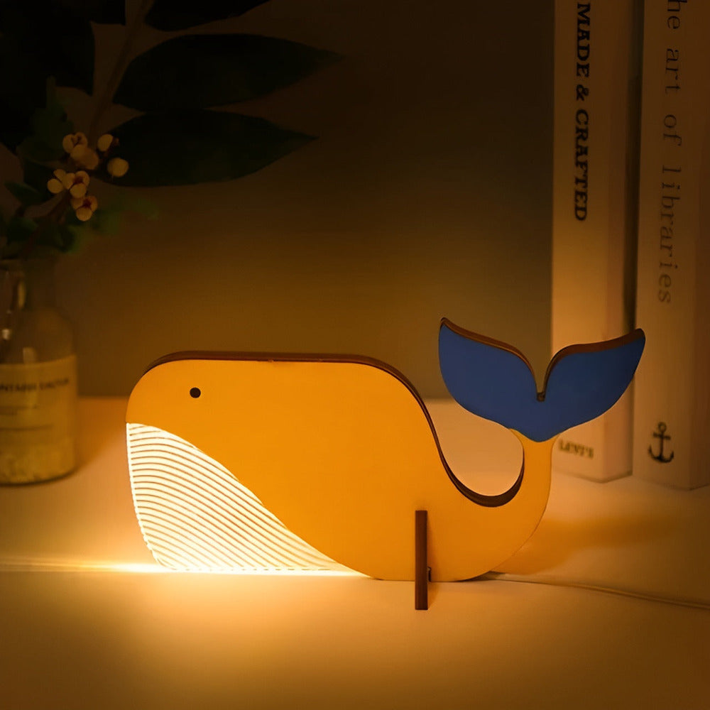 Drewniana lampka nocna LED dla dzieci z motywem zwierząt