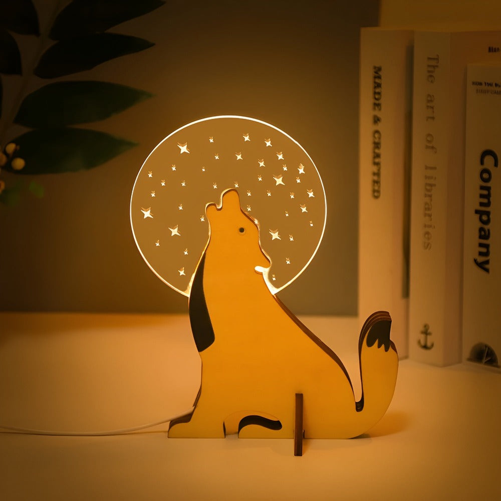 Drewniana lampka nocna LED dla dzieci z motywem zwierząt