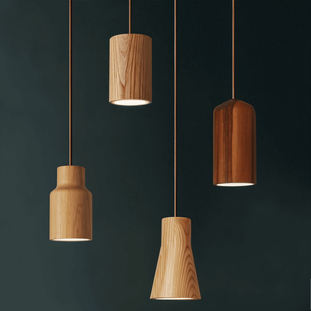 Drewniana lampa wisząca cylindryczna z akacji i jesionu