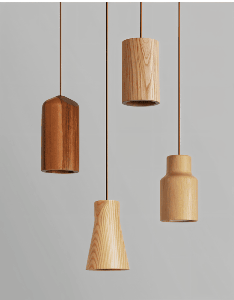 Drewniana lampa wisząca cylindryczna z akacji i jesionu