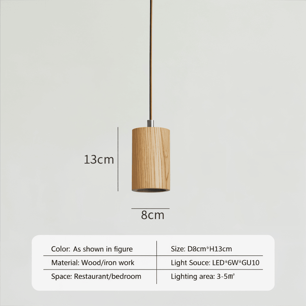 Drewniana lampa wisząca cylindryczna z akacji i jesionu
