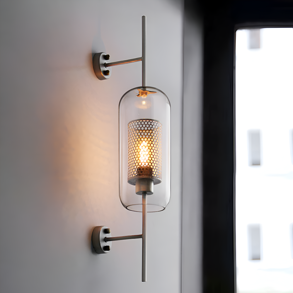 Szklana lampa ścienna vintage E27 plaster miodu