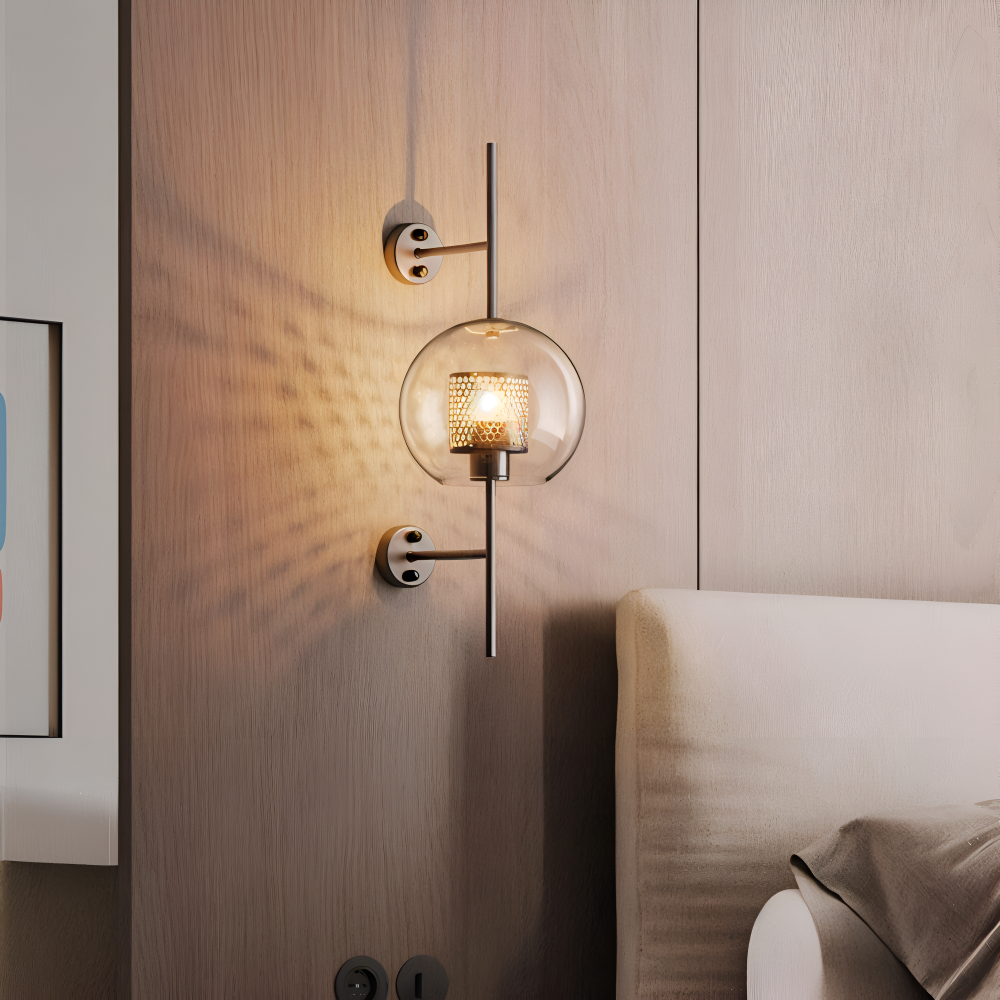 Szklana lampa ścienna vintage E27 plaster miodu