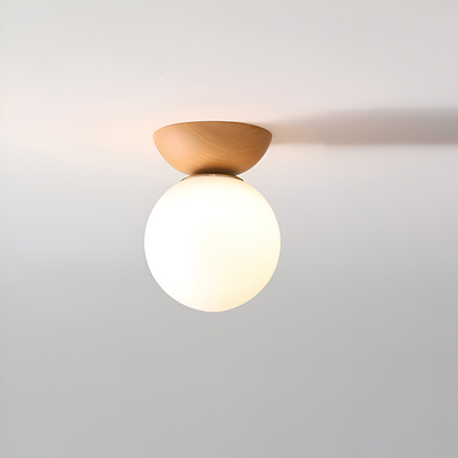 Japońska lampa sufitowa LED ze szklaną kulą i drewnem