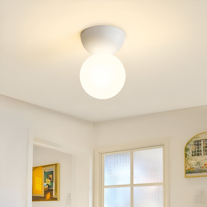 Japońska lampa sufitowa LED ze szklaną kulą i drewnem