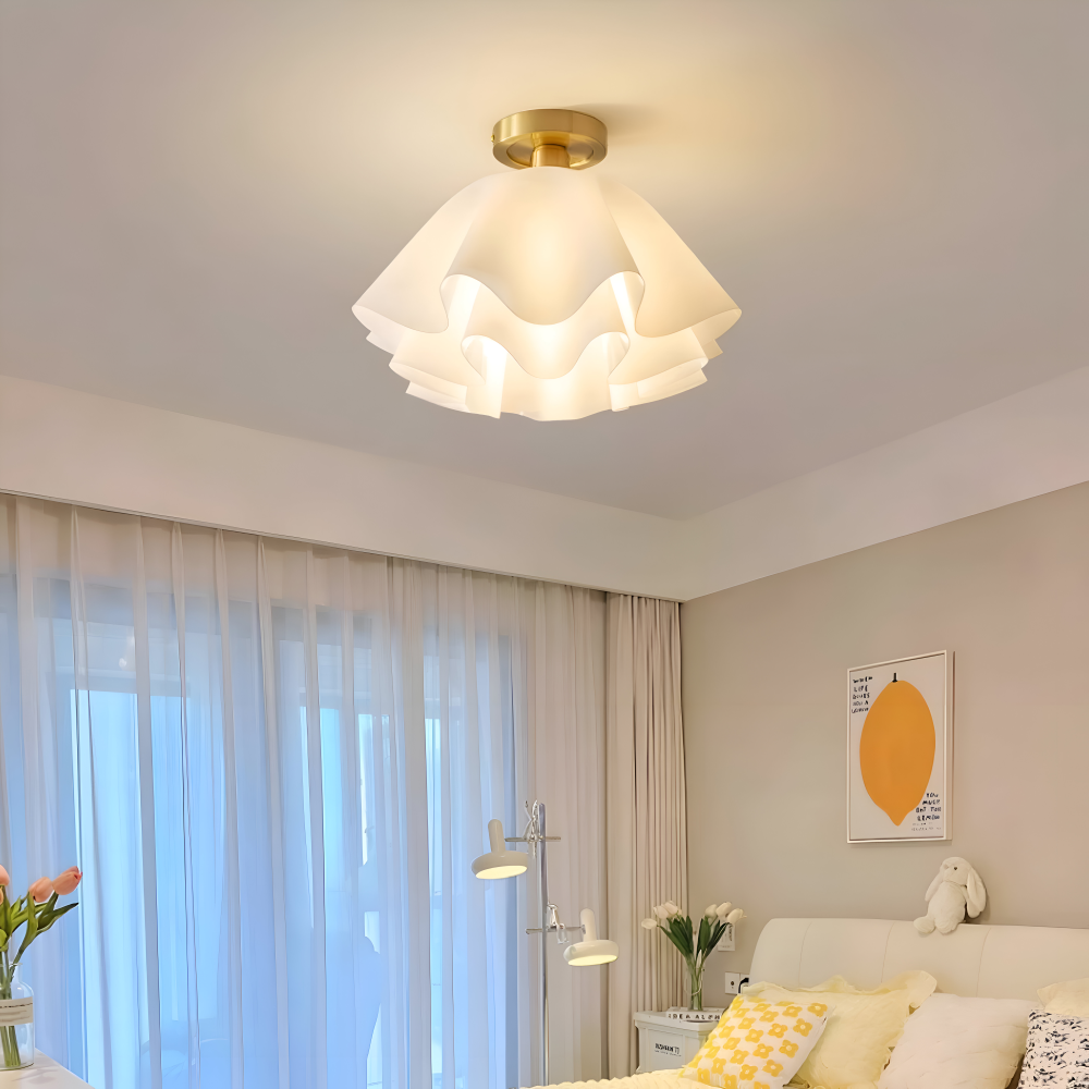 Lampa sufitowa kwiatowa biała akrylowa złota