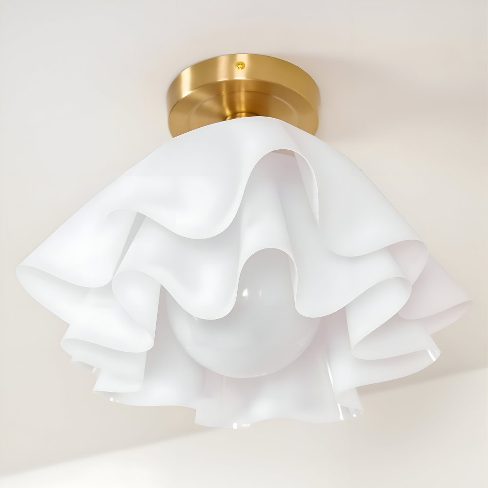 Lampa sufitowa kwiatowa biała akrylowa złota