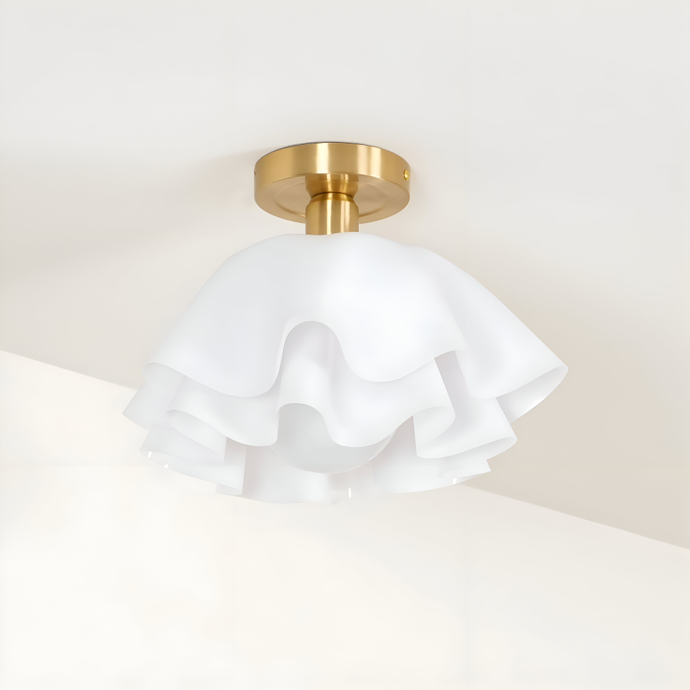 Lampa sufitowa kwiatowa biała akrylowa złota