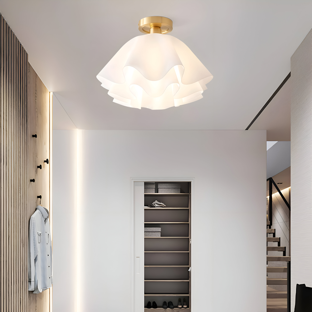 Lampa sufitowa kwiatowa biała akrylowa złota