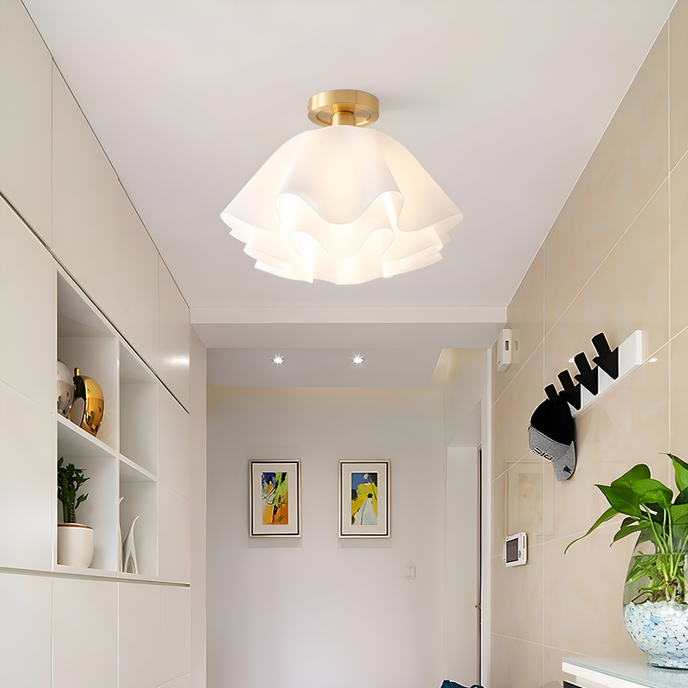 Lampa sufitowa kwiatowa biała akrylowa złota