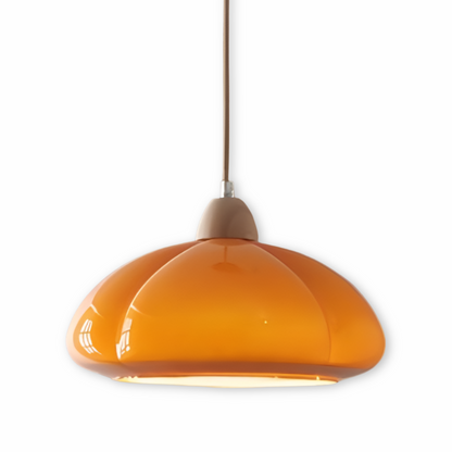 Retro lampa wisząca ze szkła i drewna do salonu