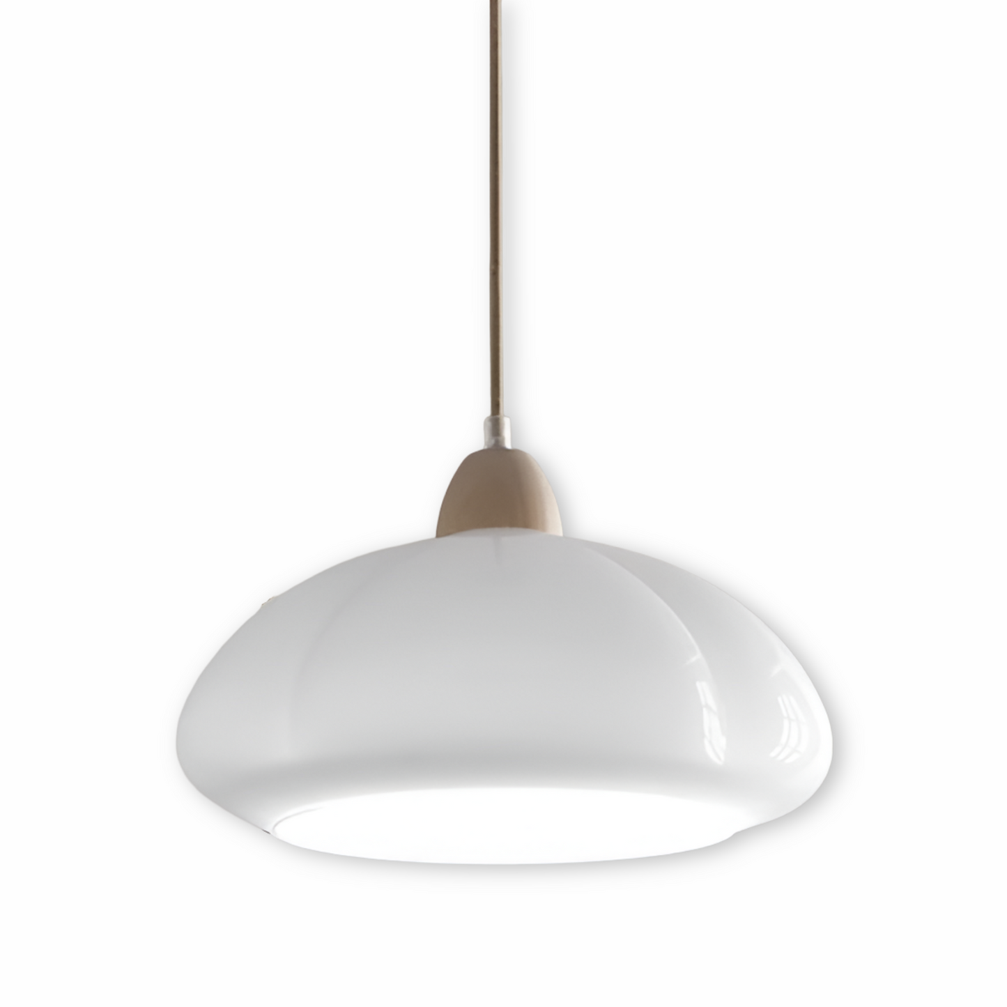 Retro lampa wisząca ze szkła i drewna do salonu