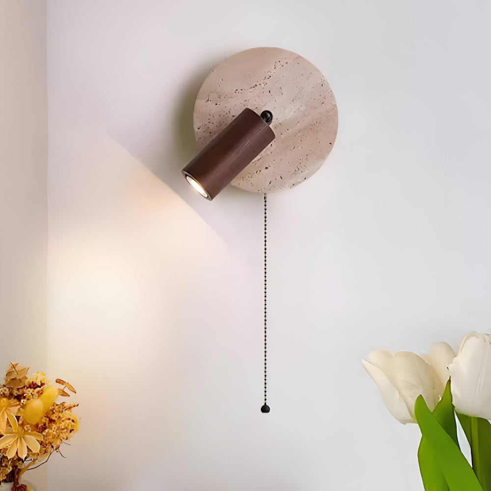 Lampa ścienna LED z trawertynu i drewna do sypialni