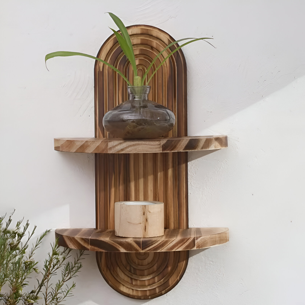 Rattanowa półka ścienna boho owalna do salonu