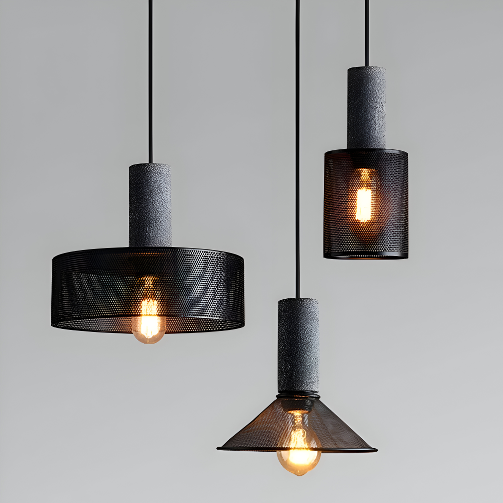 Lampa wisząca E27 z kamienia i aluminium industrialna