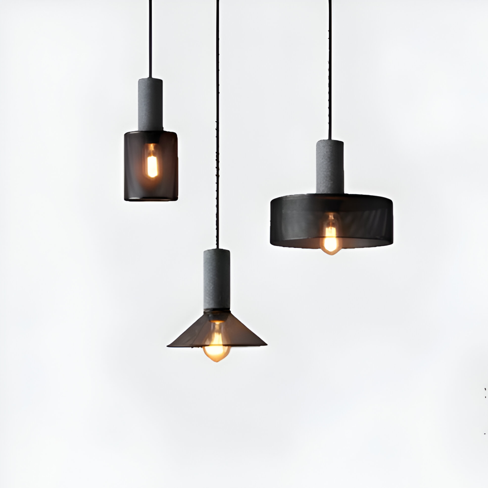 Lampa wisząca E27 z kamienia i aluminium industrialna
