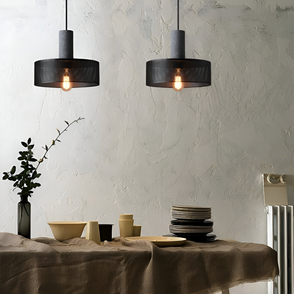 Lampa wisząca E27 z kamienia i aluminium industrialna