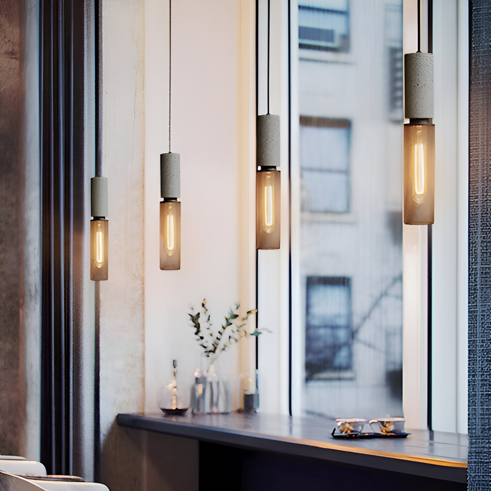 Lampa wisząca E27 z kamienia i aluminium industrialna