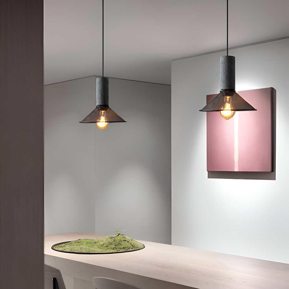 Lampa wisząca E27 z kamienia i aluminium industrialna